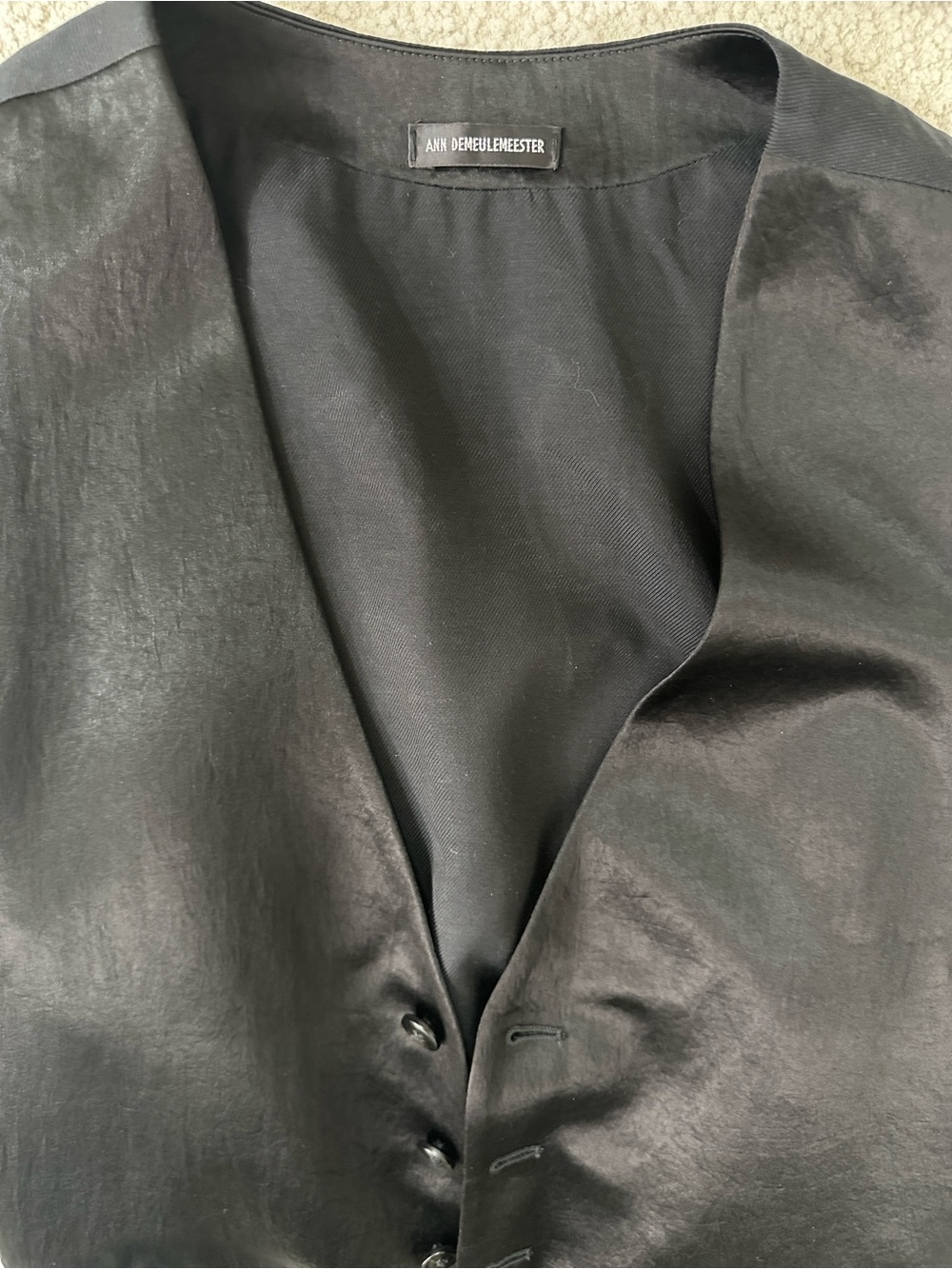 Ann Demeulemeester Black Satin Button-Front Vest